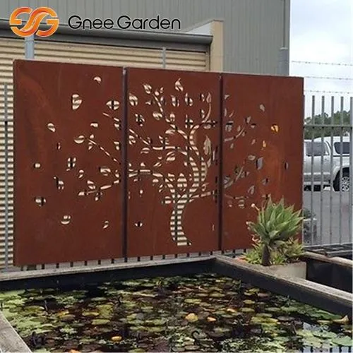 Laser-cut Corten Tree نمط شاشة جدار الحديقة الزخرفية